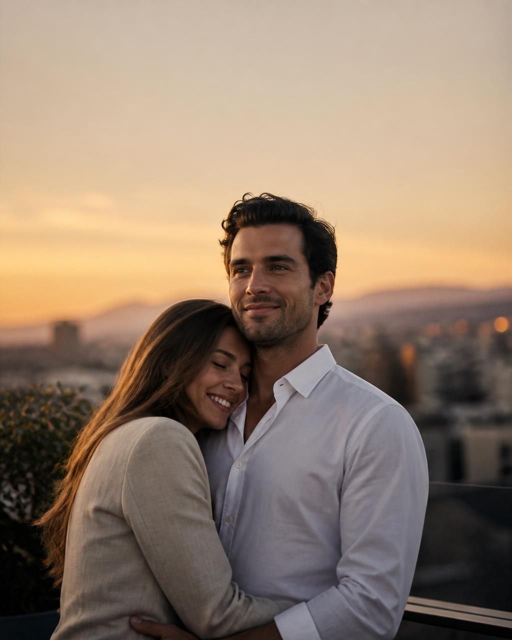 Pareja joven contemplando el atardecer sobre la ciudad de México, símbolo del patrimonio que PIMSA Capital protege